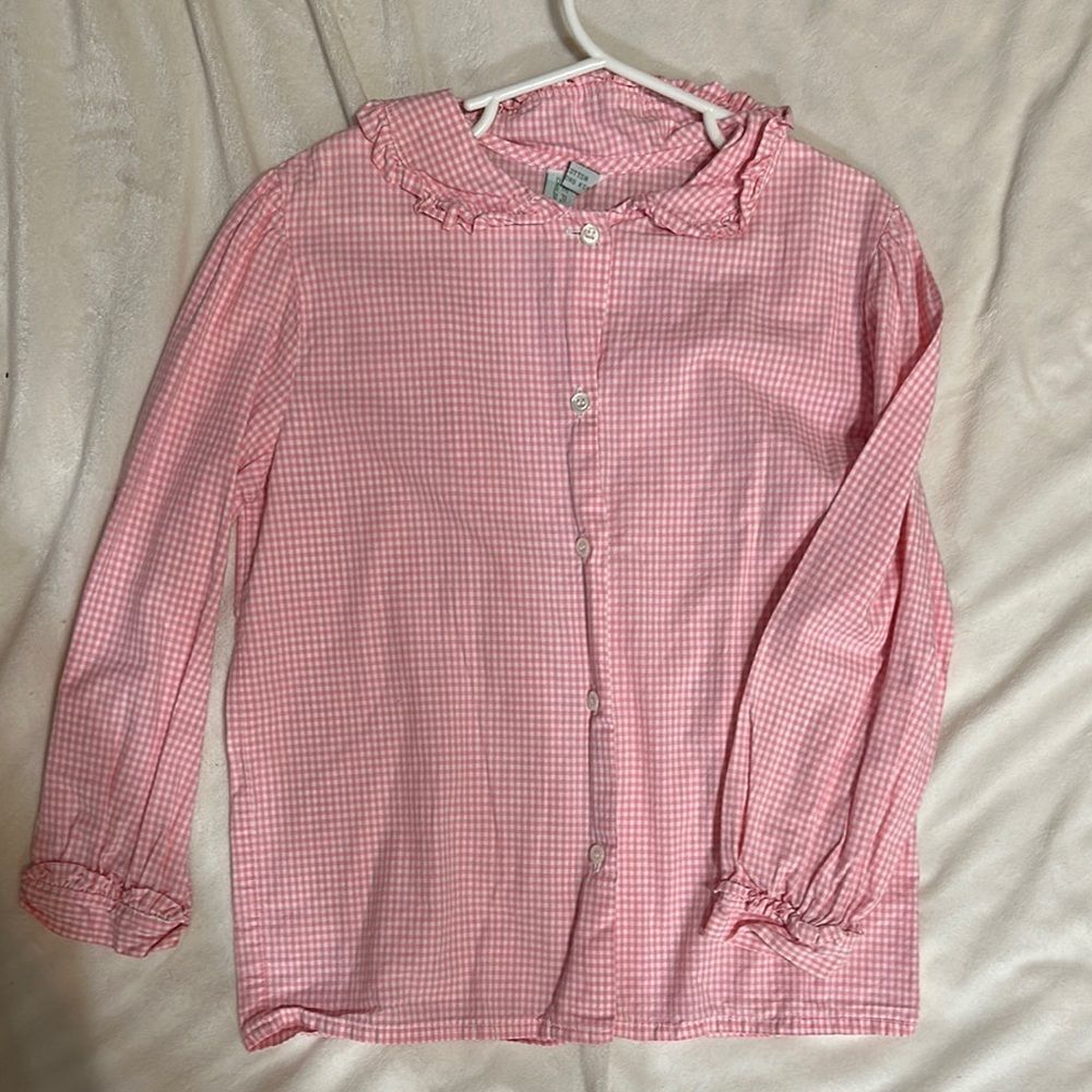 EUC The Plantation shop Pink Gingham button down Blouse size 6